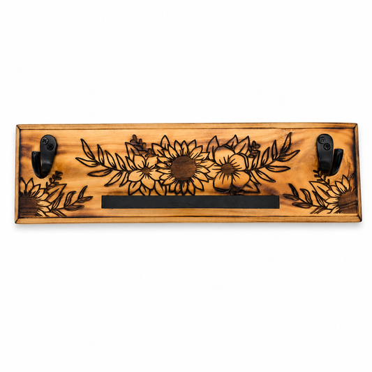 Engraved Floral Key & Sunglasses Wall Holder